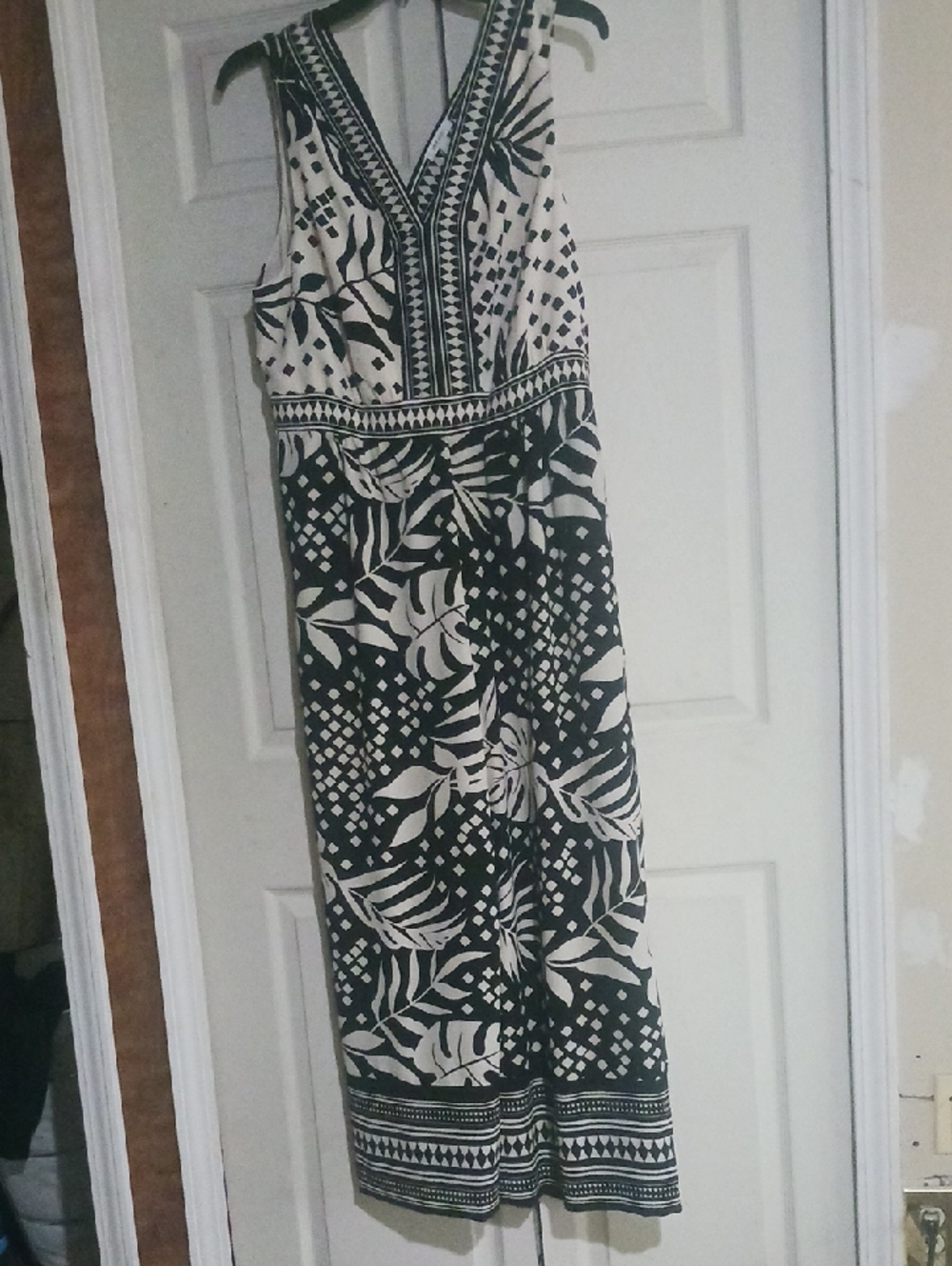 Nine West Black and Cream Geometric Print Jumpsuit
